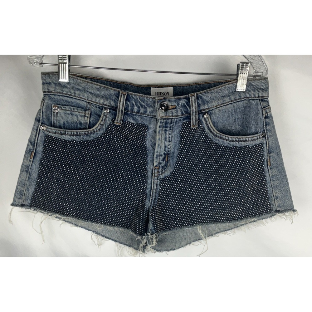 Hudson Size 28 Kenzie Denim Cut Off Short Shorts Silver Studded Mid Rise Pockets